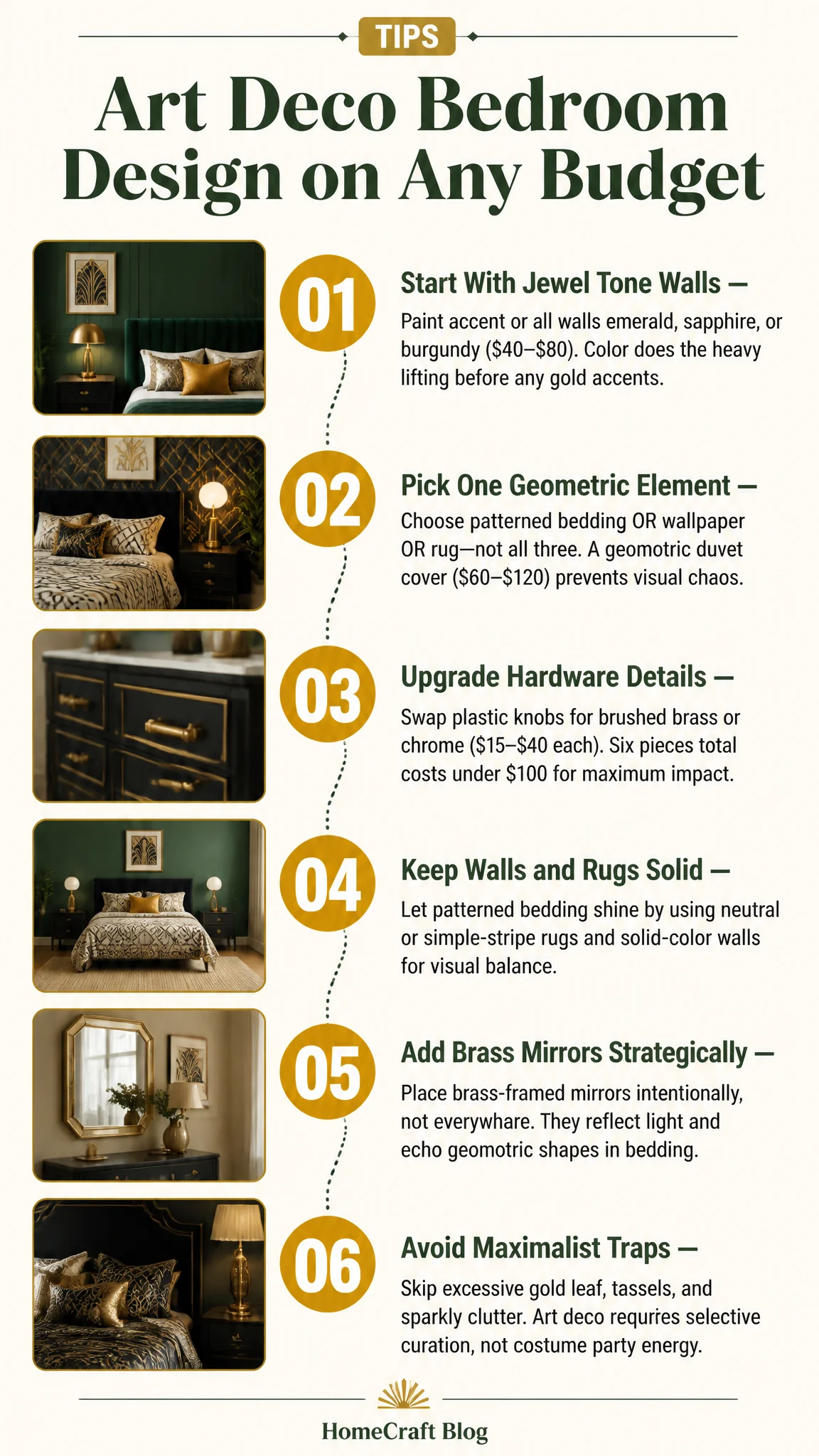 How to Get the Art Deco Bedroom Look on Any Budget — complete guide infographic