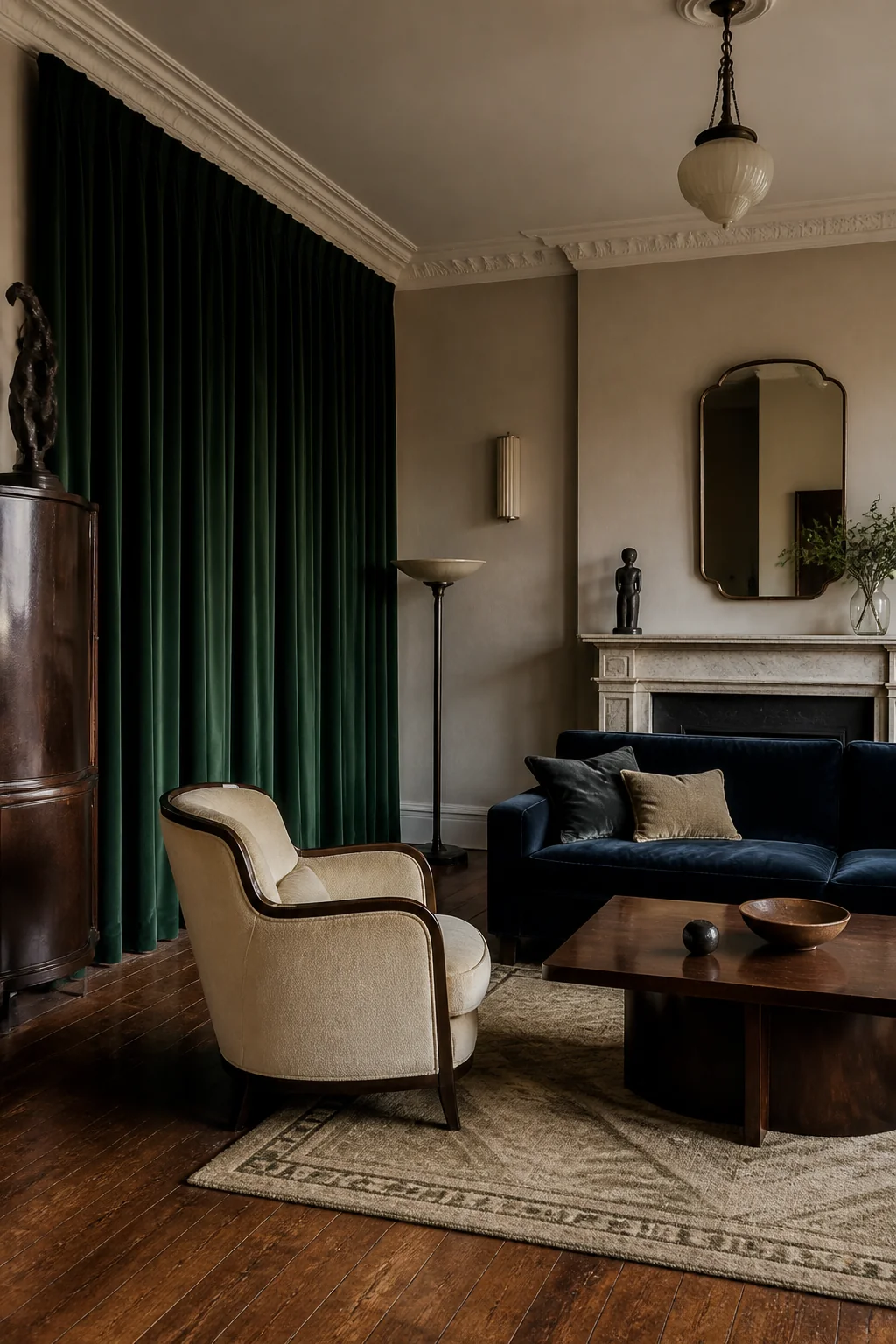 Hang floor-to-ceiling curtains in a solid jewel tone