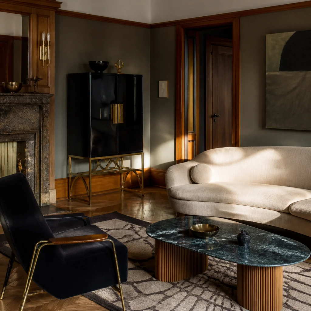 Bring in black lacquered storage or a bar cabinet