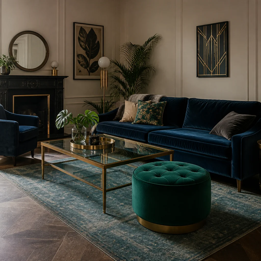 Add a jewel-tone ottoman as a functional accent