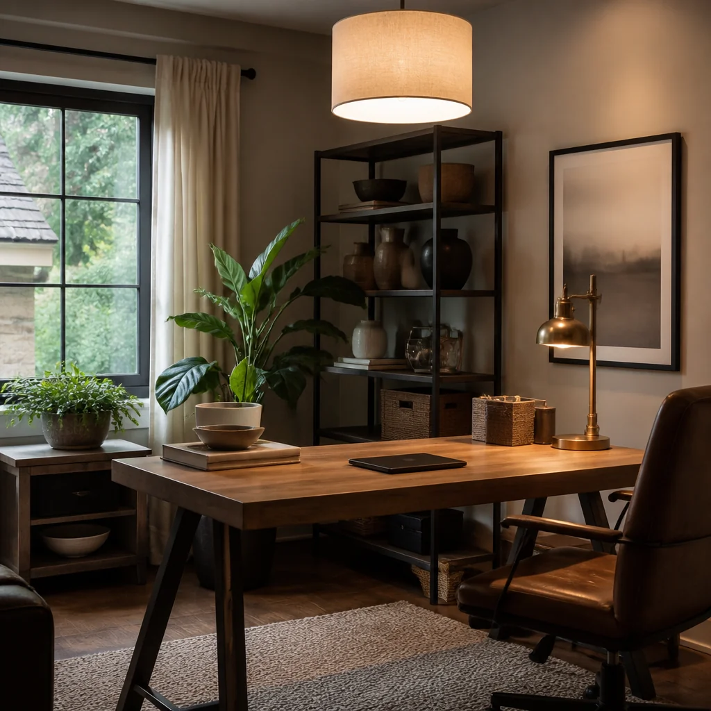 Layer your lighting with a desk lamp plus overhead light