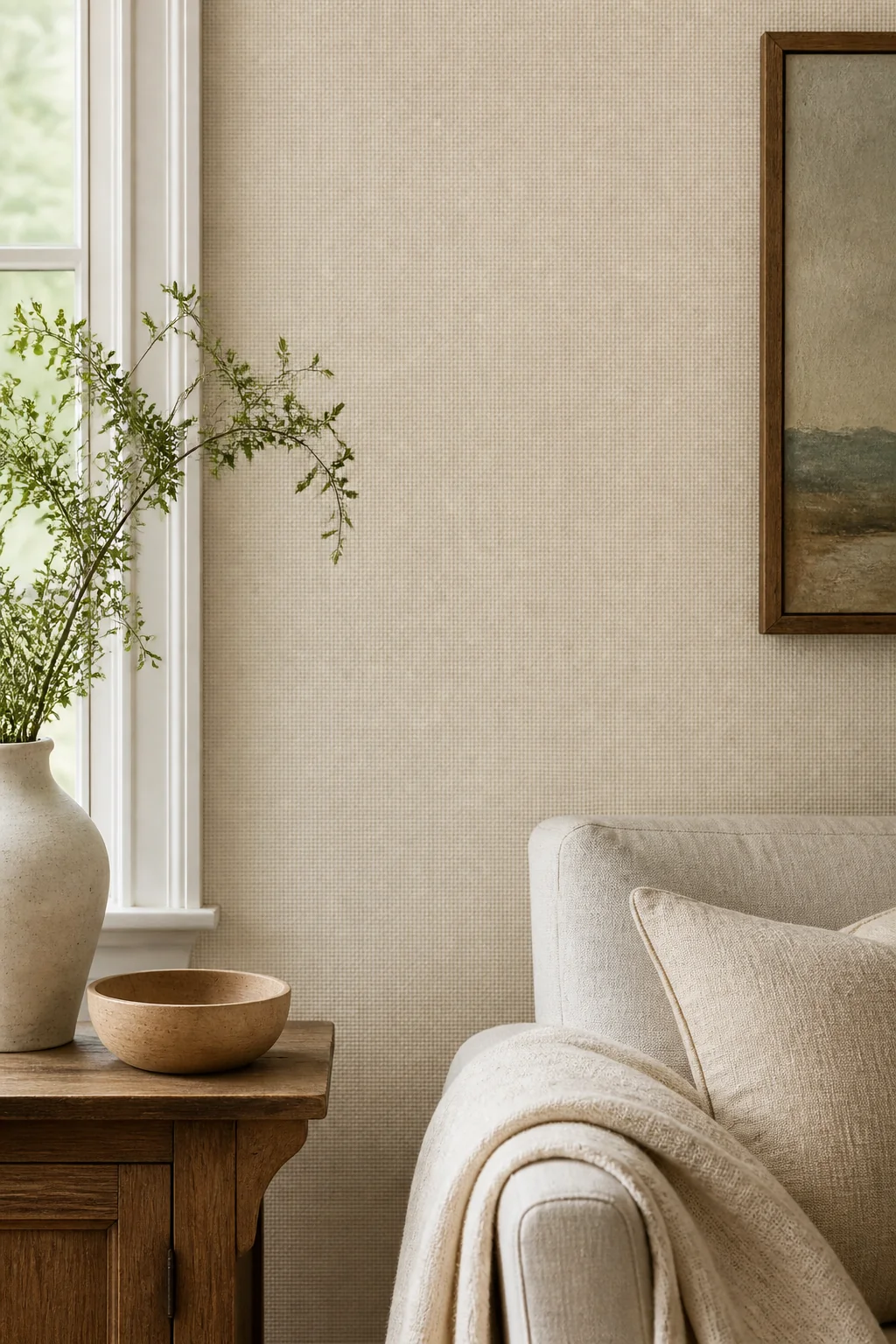 Linen Wallpaper in Cream or Natural