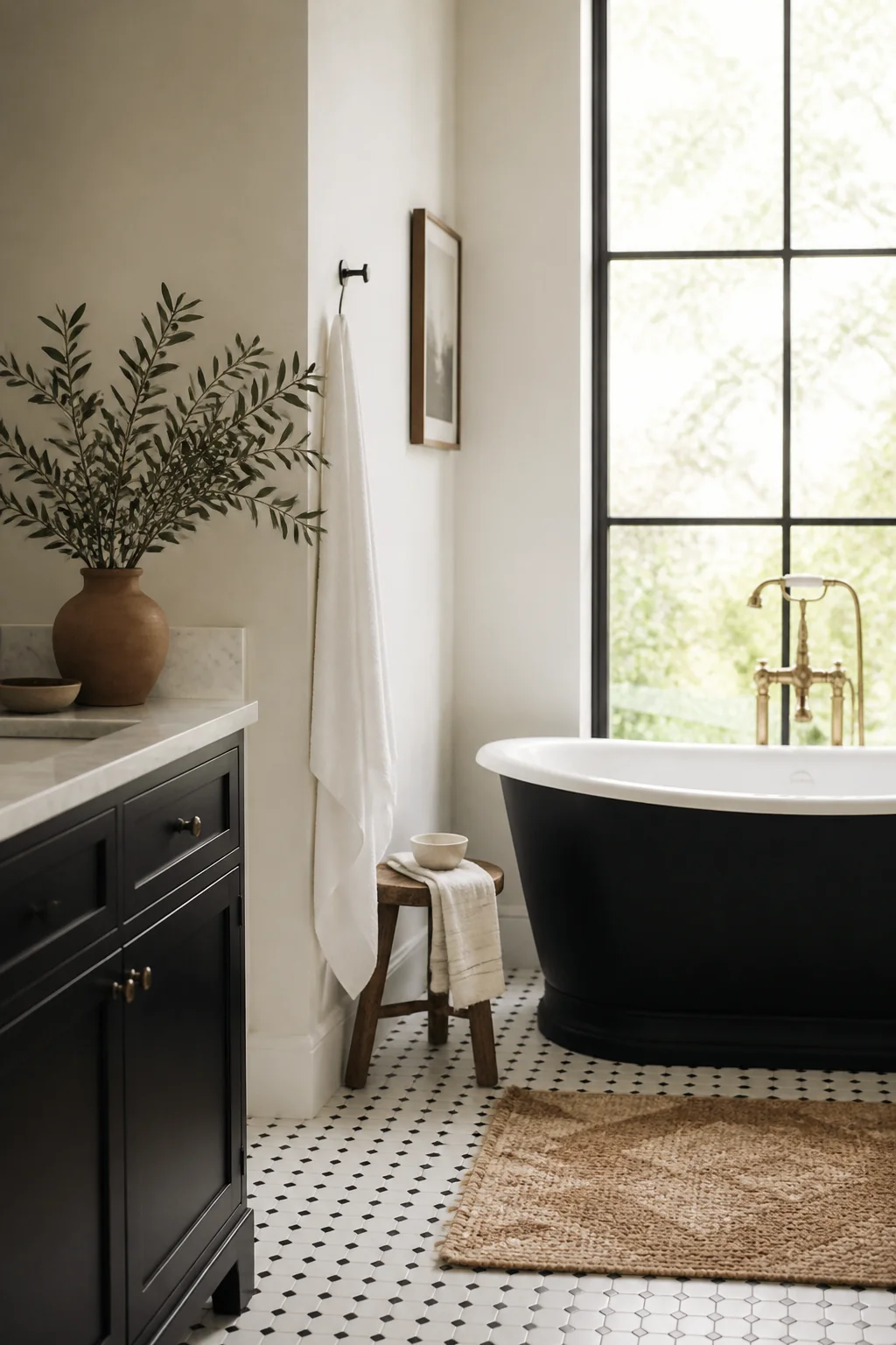 How to Get a Chic Black and White Bathroom Look on Any Budget — styling tip
