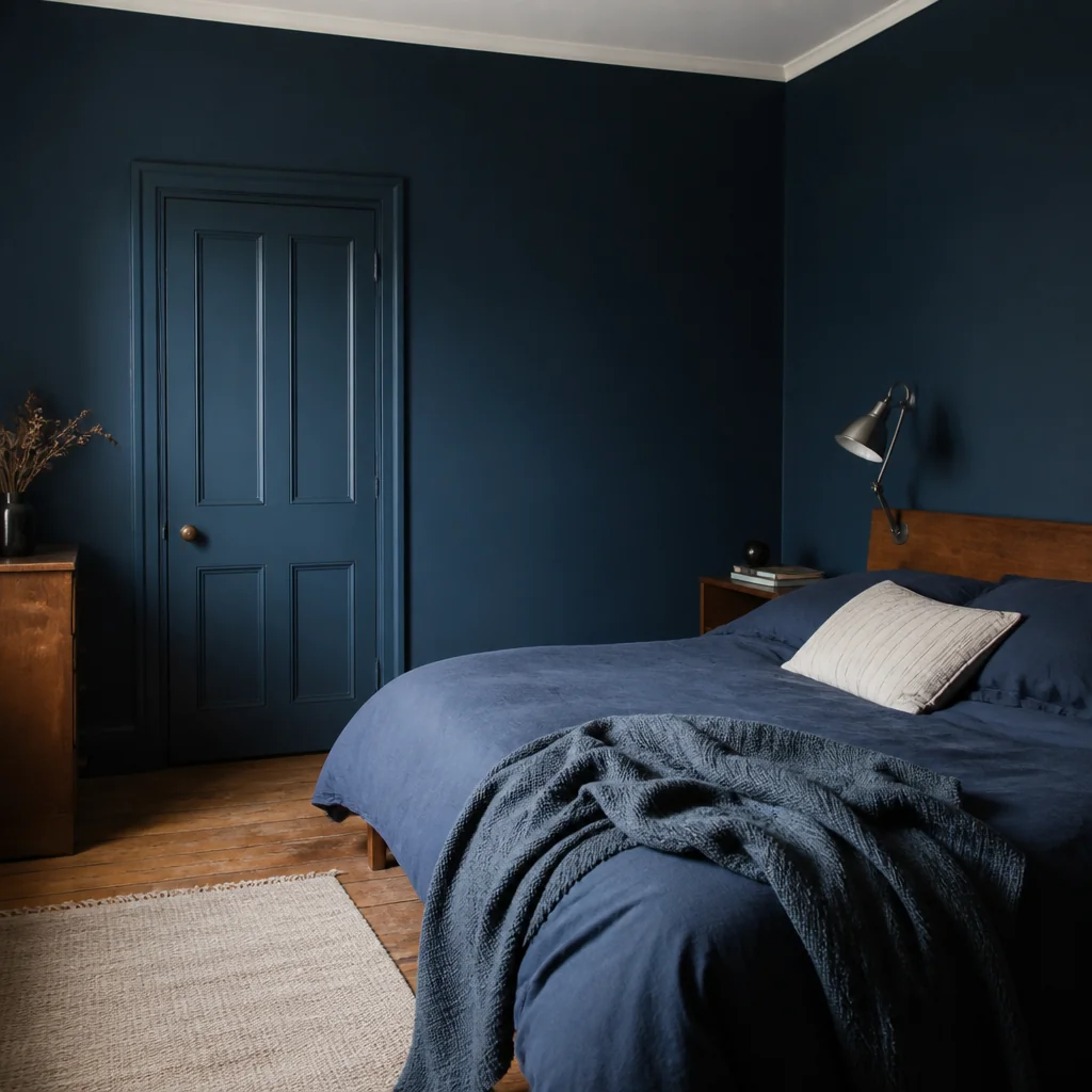 Deep ocean blue with minimal furniture