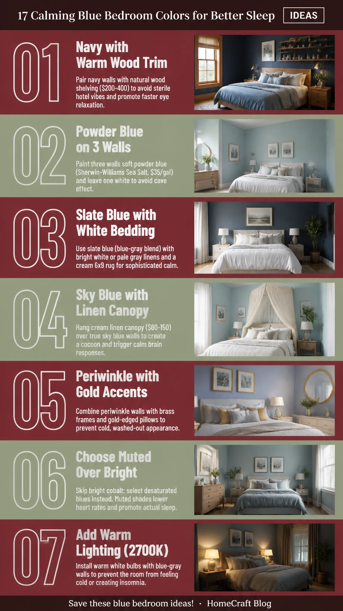 17 Calming Blue Bedroom Color Ideas for Better Sleep — complete guide infographic