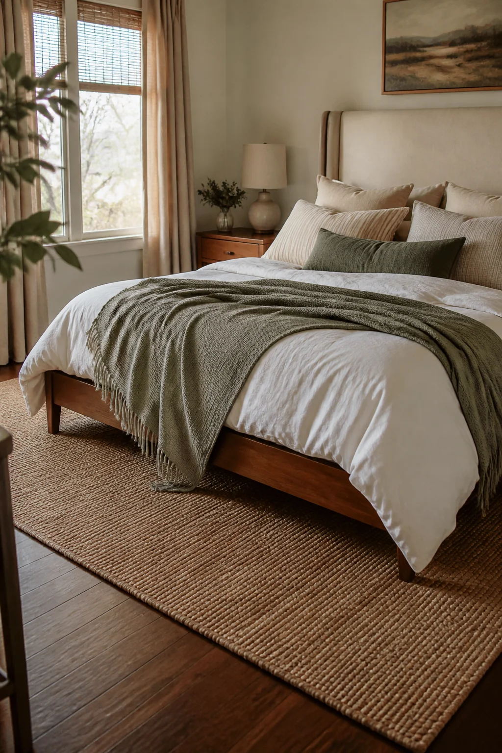 Layer a 5x7 jute rug under your bed frame