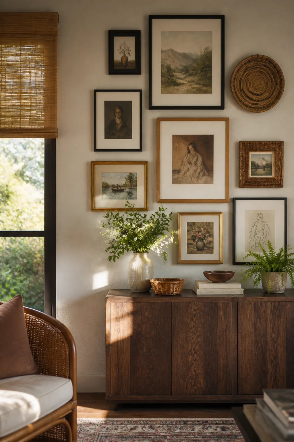 Create a gallery wall with mismatched frames
