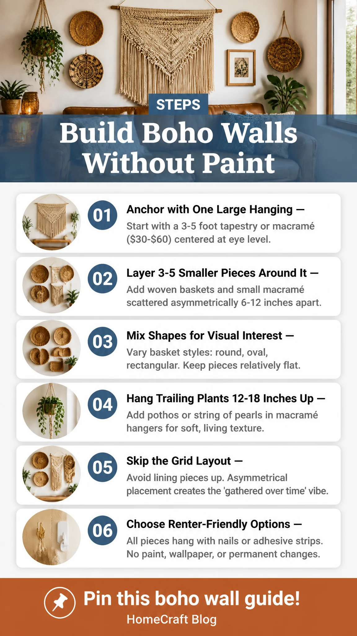 Build a Boho Bedroom Wall Without Paint or Wallpaper — summary graphic