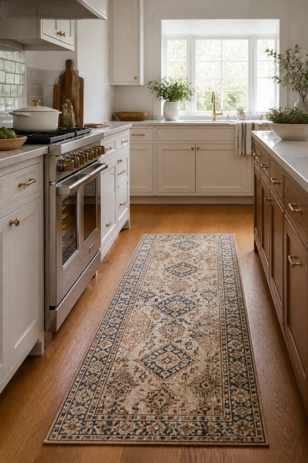 Add a patterned kitchen runner rug