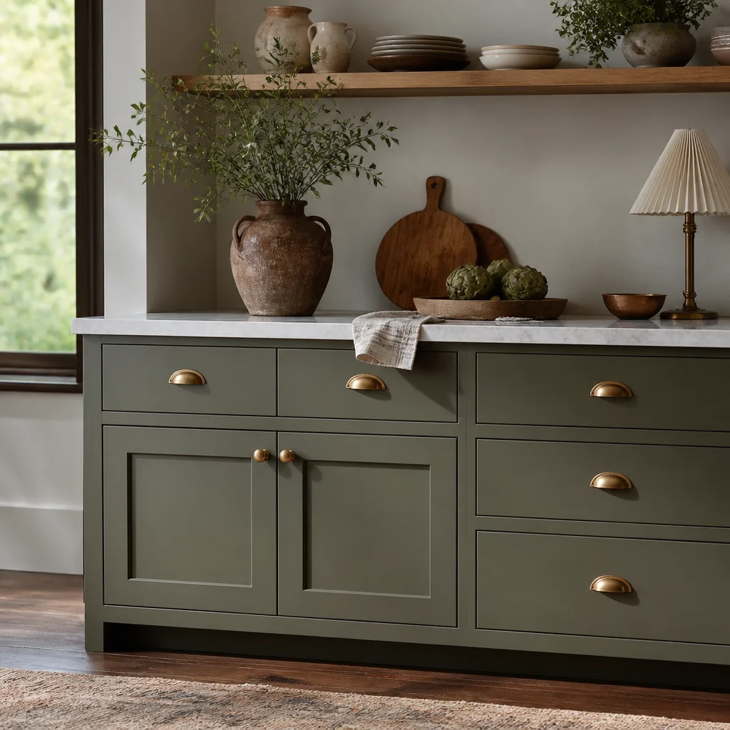 Swap out hardware for brass or copper knobs and pulls