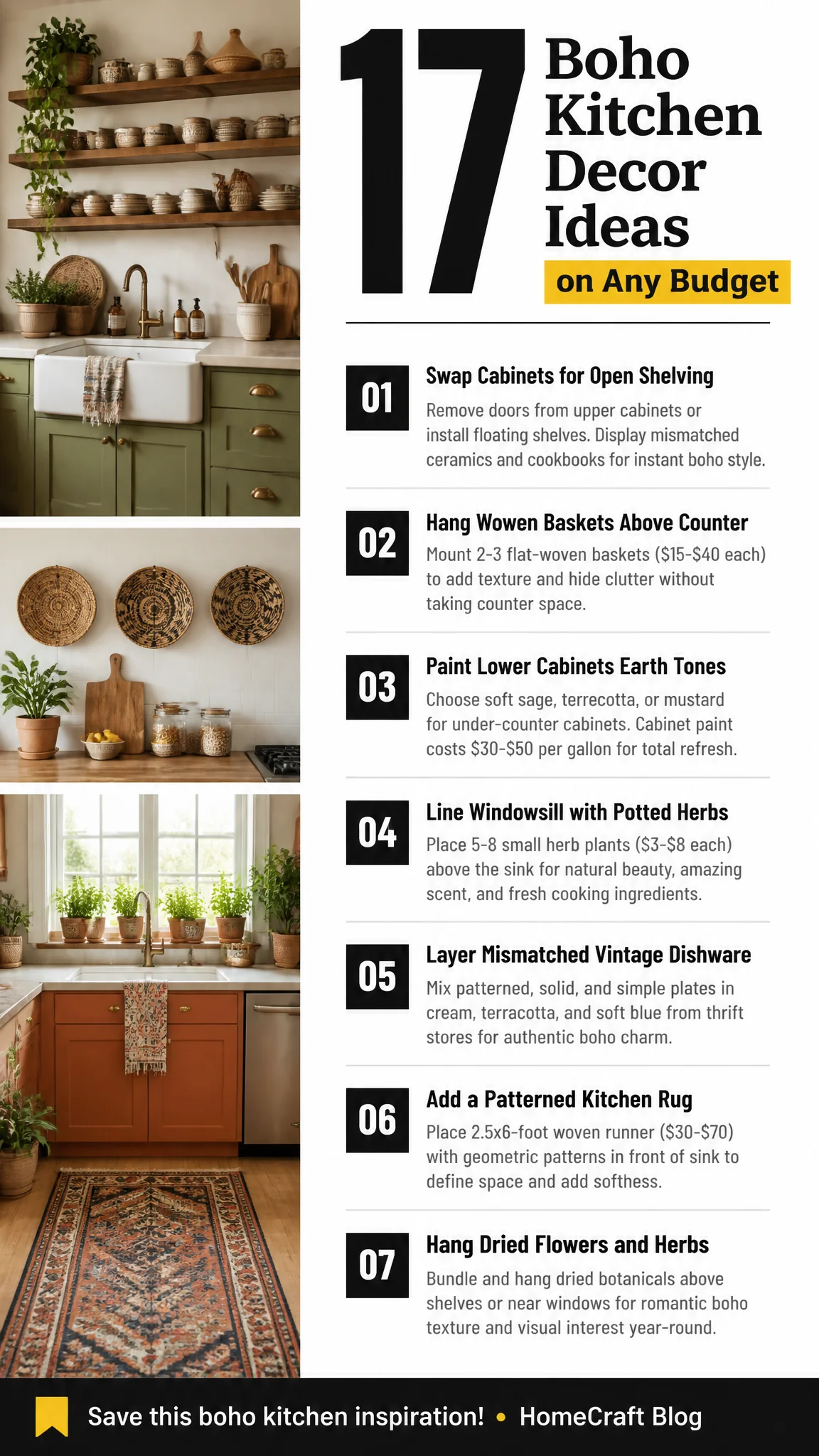 17 Charming Boho Kitchen Decor Ideas on Any Budget — complete guide infographic