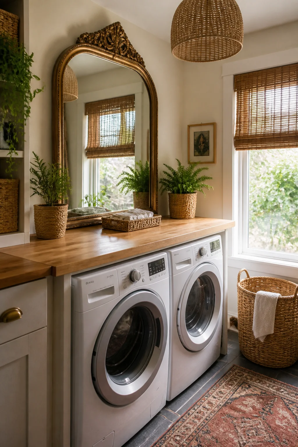 Hang a vintage-style mirror to bounce light