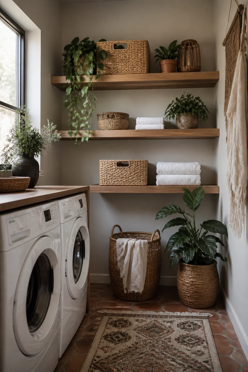 Install floating shelves in natural wood