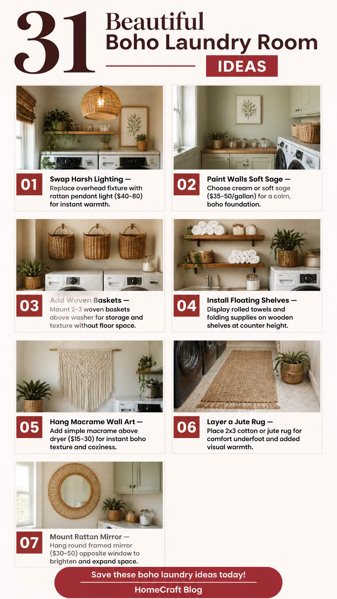 31 Beautiful Boho Laundry Room Ideas for Any Home — complete guide infographic