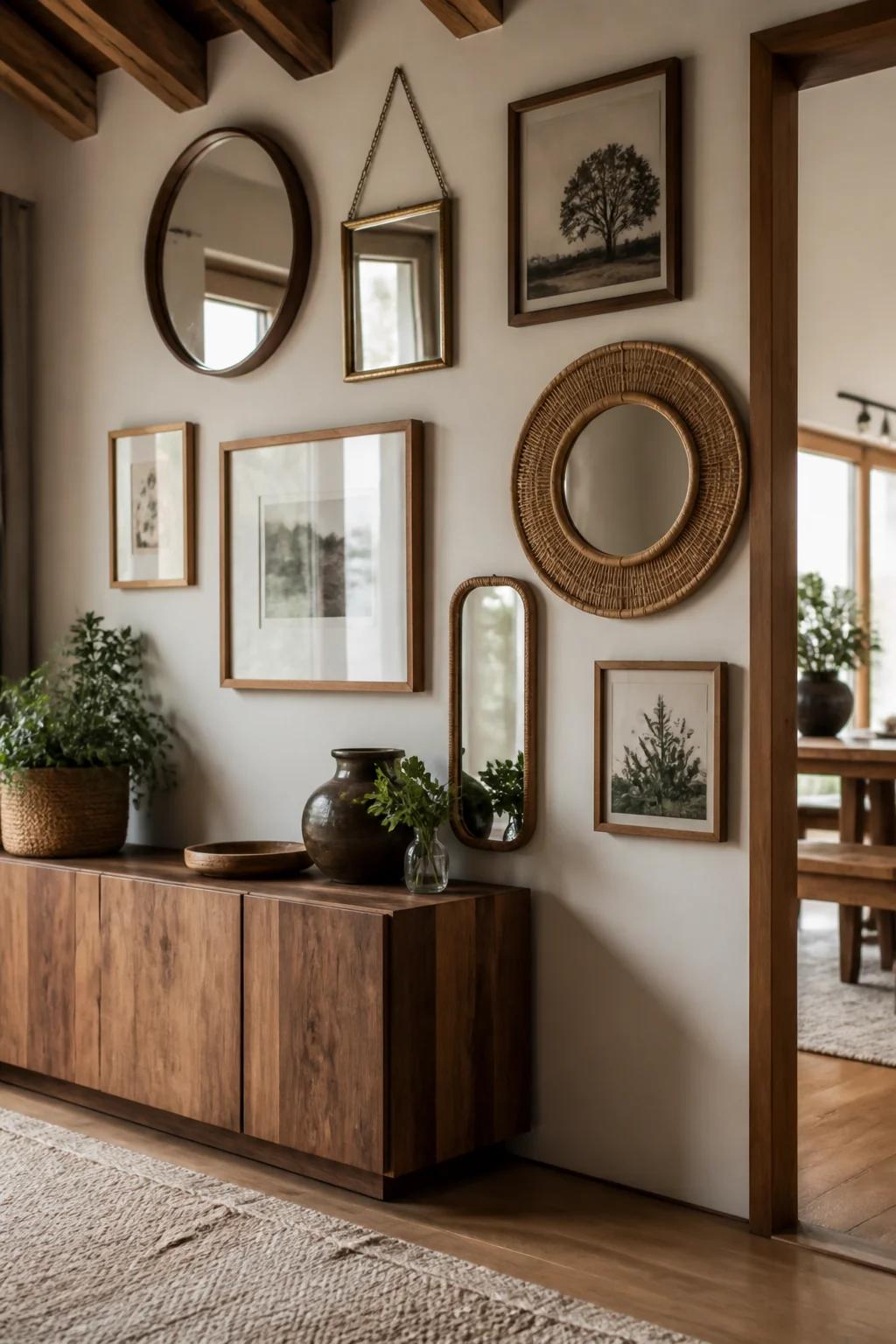 Create a gallery wall with mirrors and frames