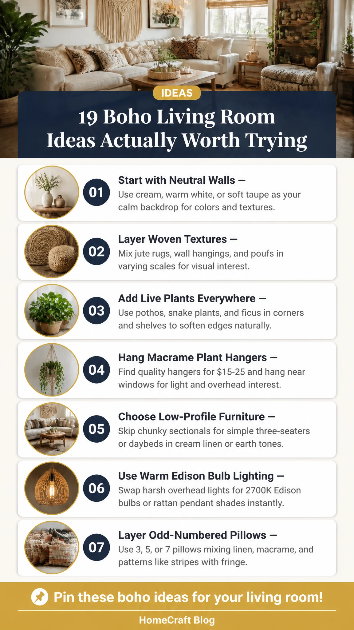 19 Relaxed Boho Living Room Decor Ideas You Can Actually Pull Off — complete guide infographic