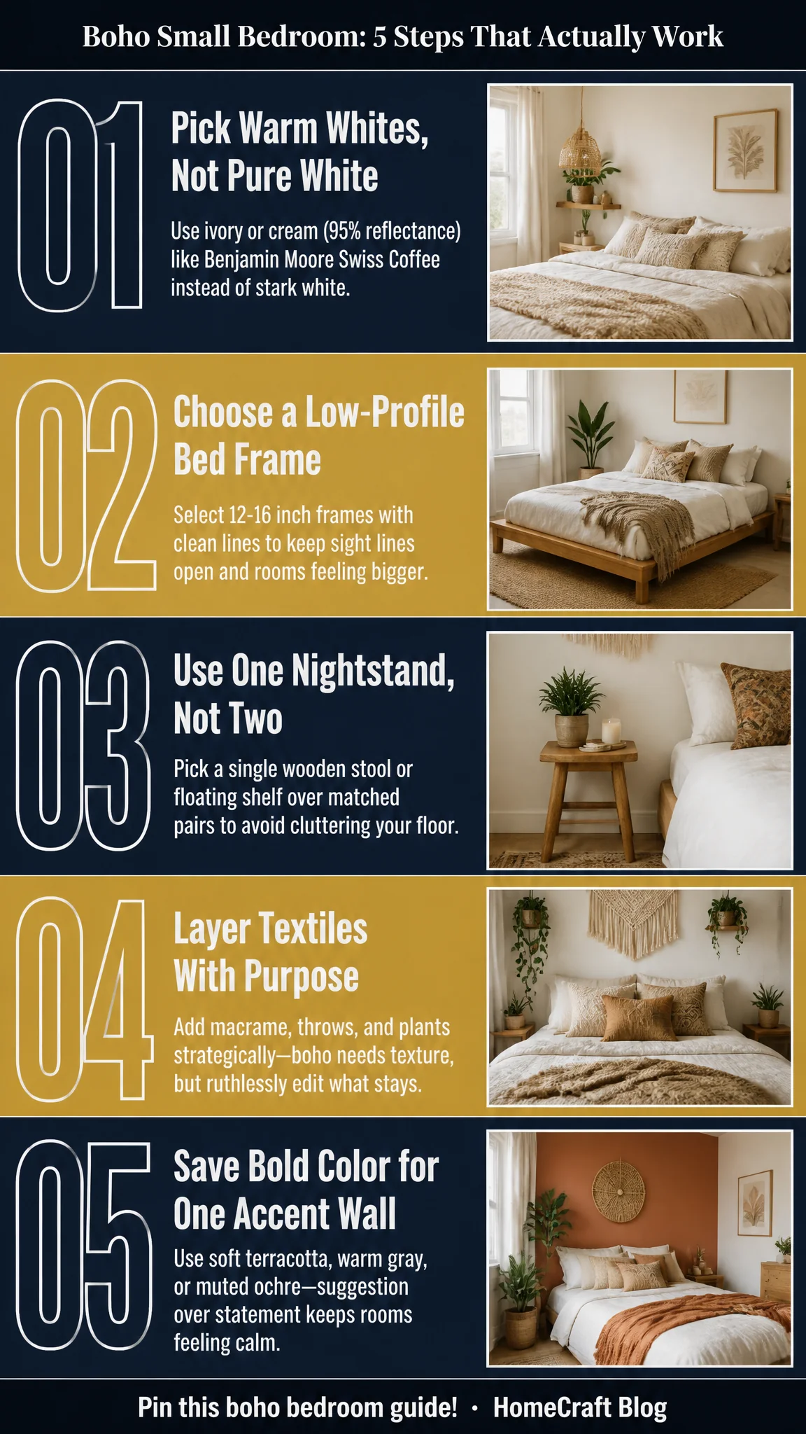 How to Get the Boho Small Bedroom Look Step by Step — illustrated summary