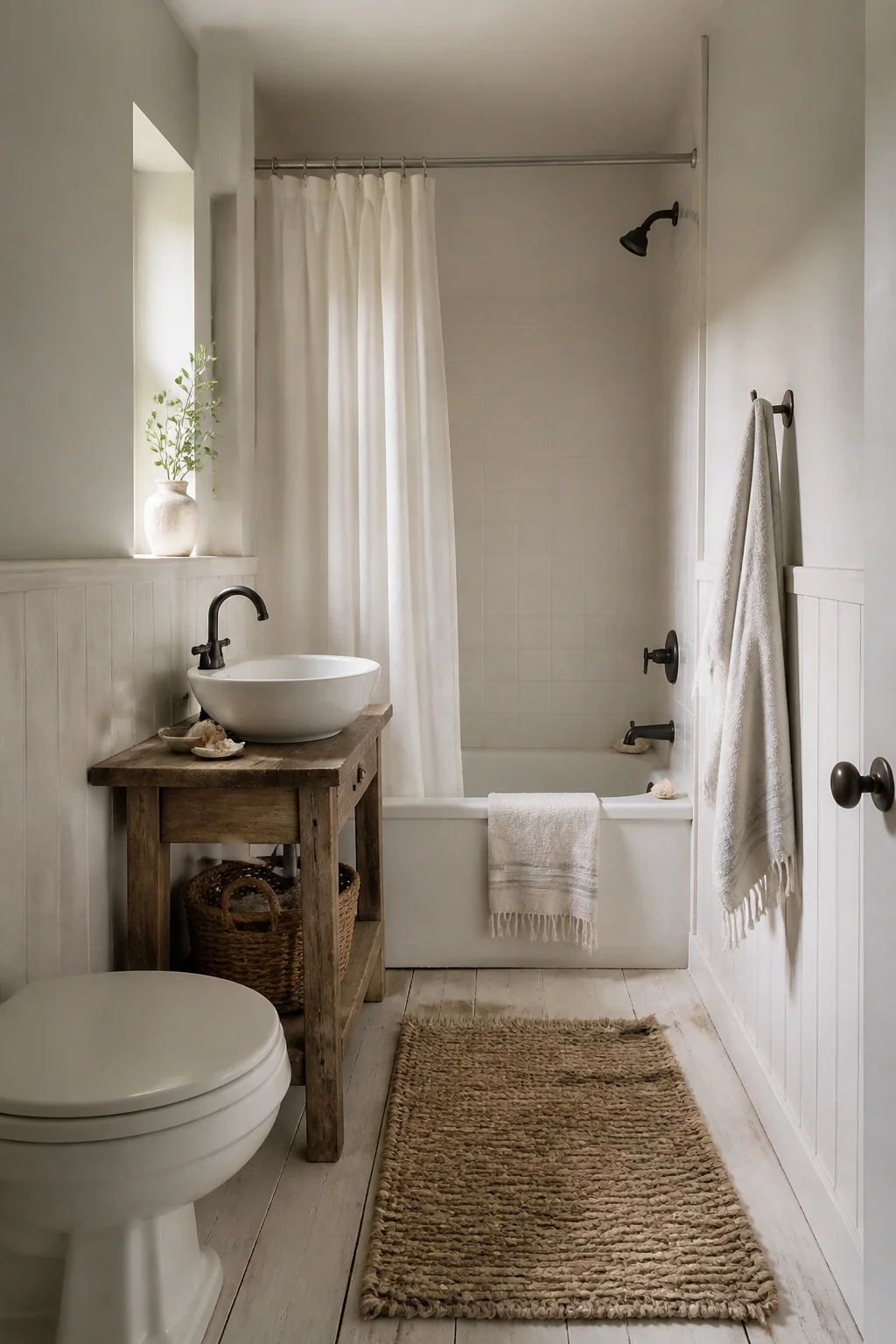 Paint the walls soft, chalky white or pale greige
