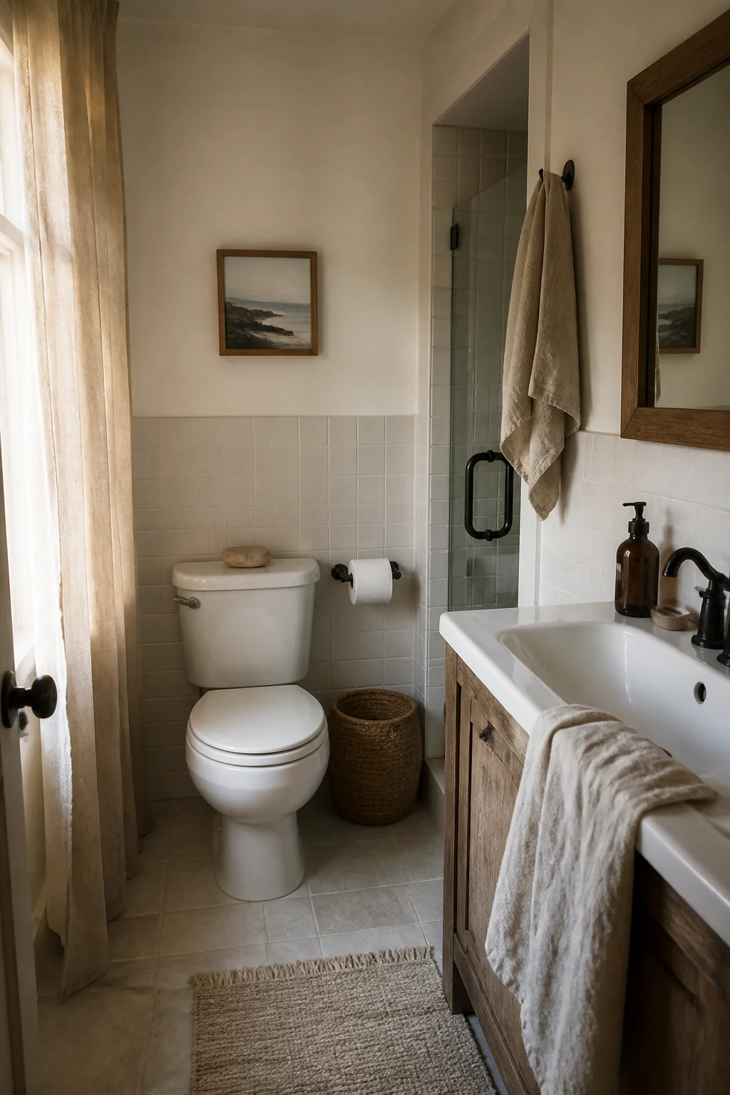 Use natural fiber window treatments or keep the window bare