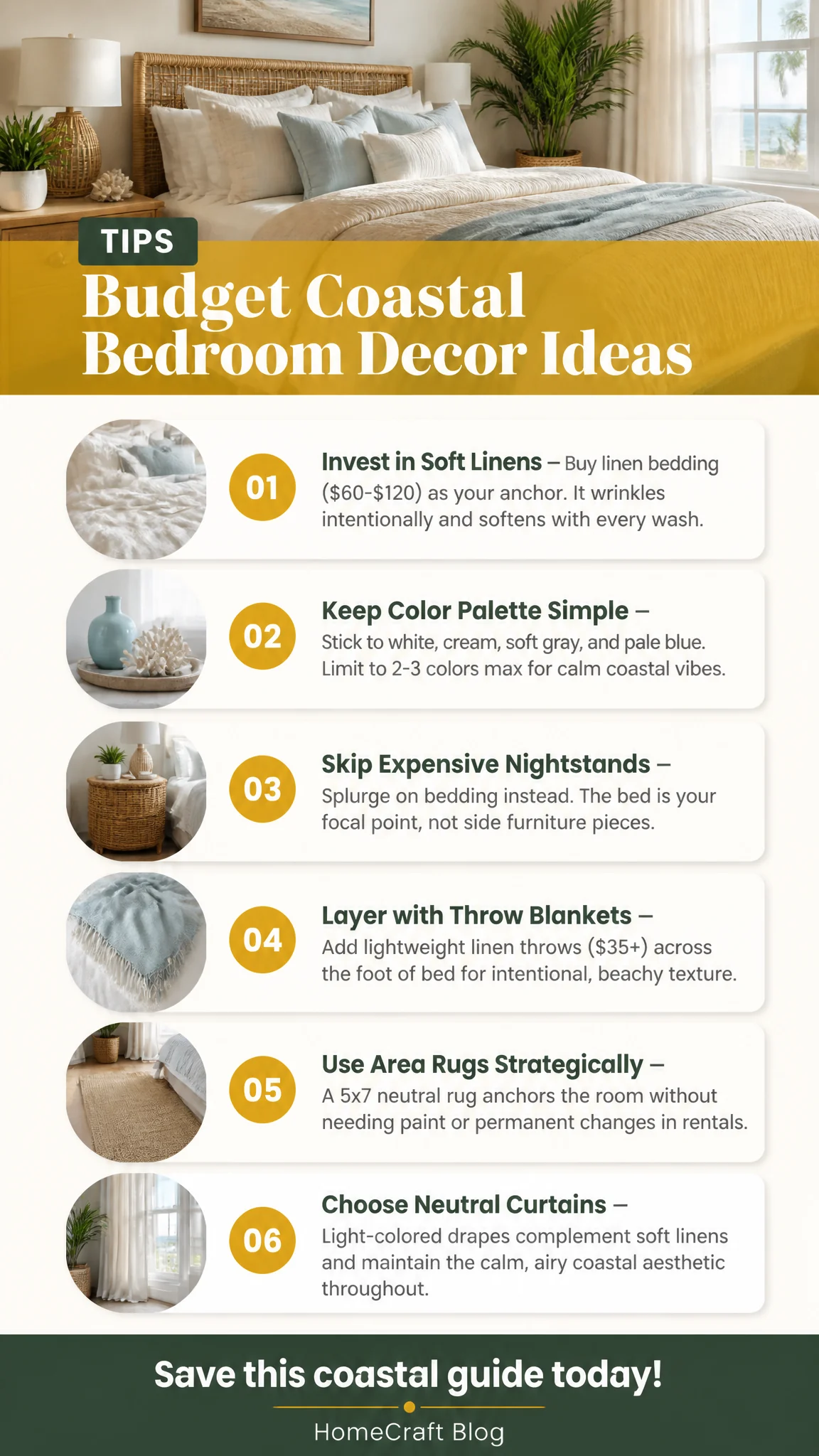 How to Get That Coastal Bedroom Look Without the Beach House Price Tag — complete guide infographic