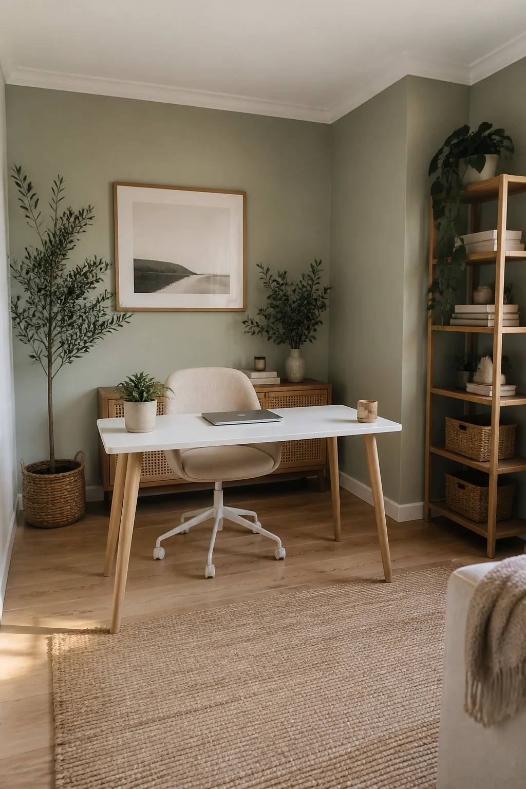Pair a white desk with natural wood legs