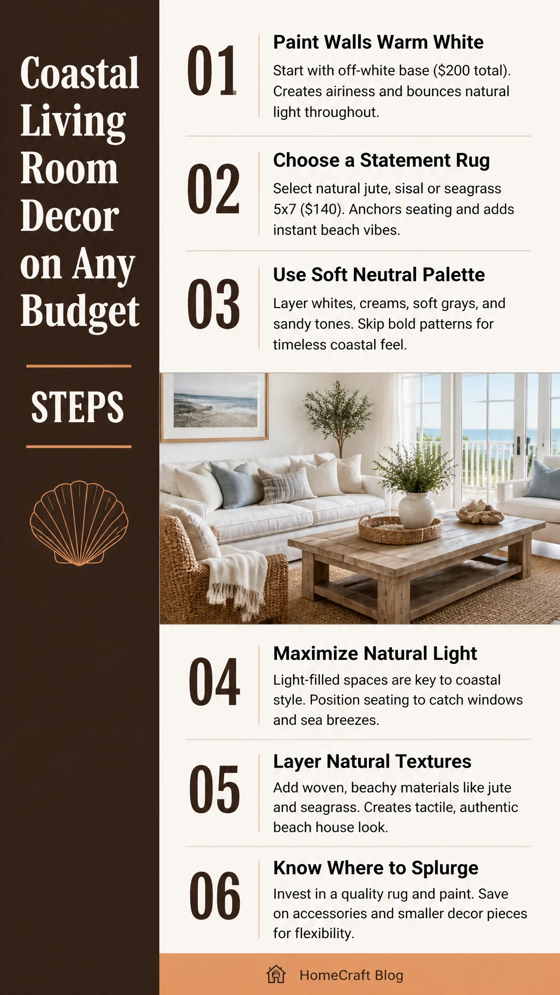 How to Get That Coastal Living Room Look on Any Budget — complete guide infographic