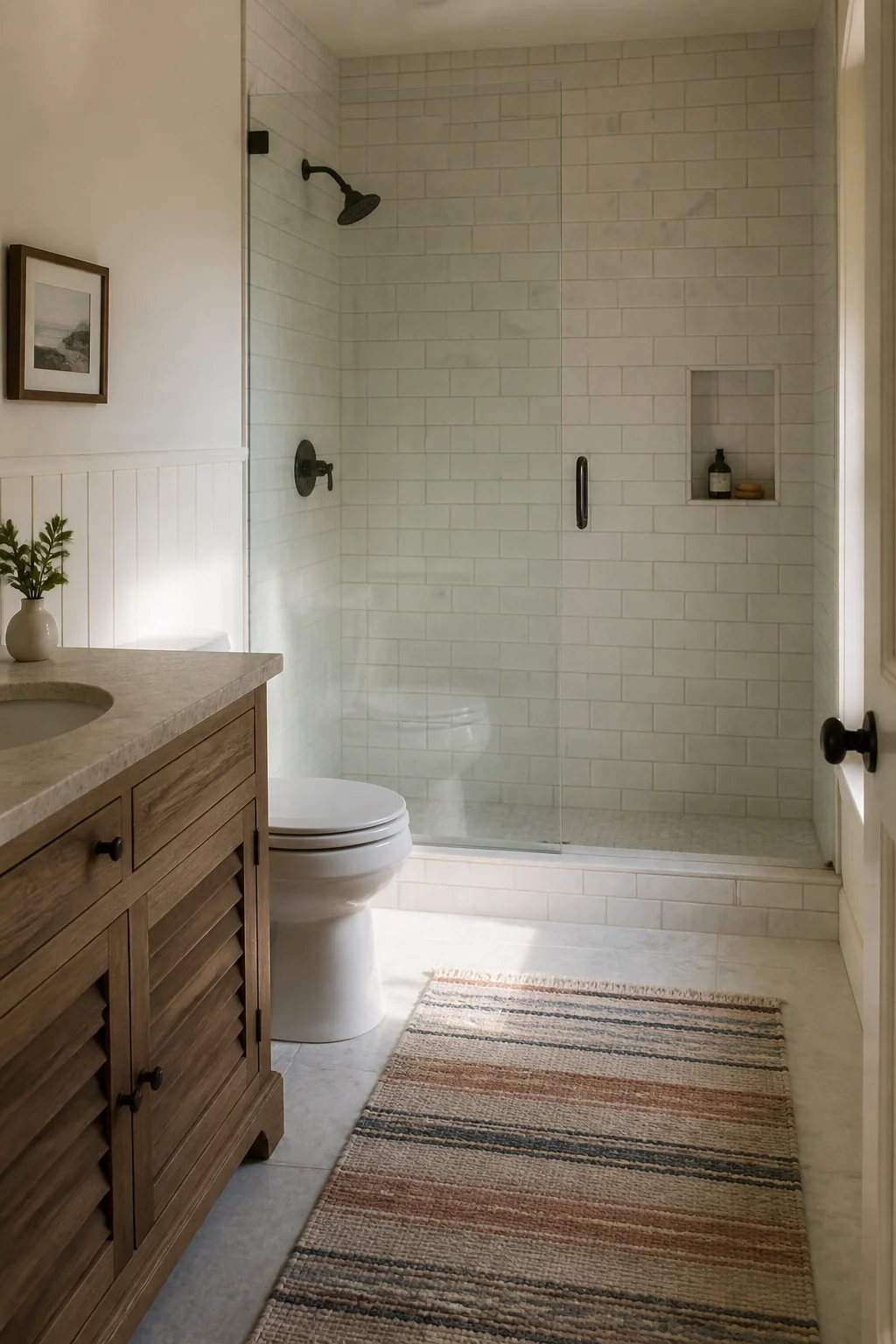 Keep the shower or tub surround minimal and light