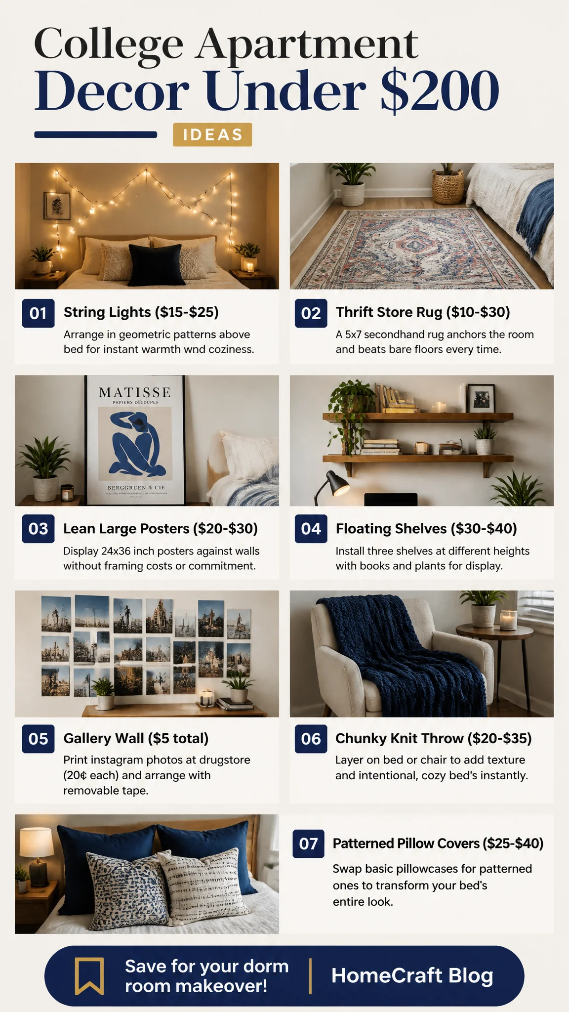 31 Budget-Friendly College Apartment Decor Ideas Under $200 — complete guide infographic
