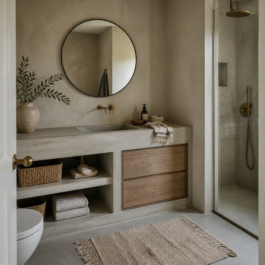 Integrated sink and storage in a concrete vanity