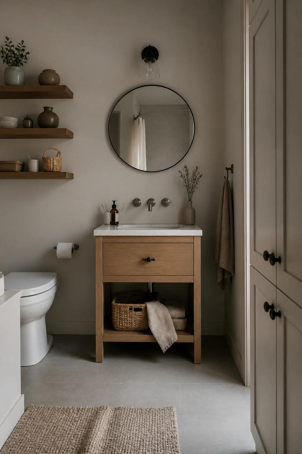 Vanity with a single drawer and open storage below