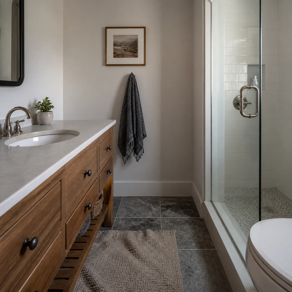 Undermount sink in a wood vanity