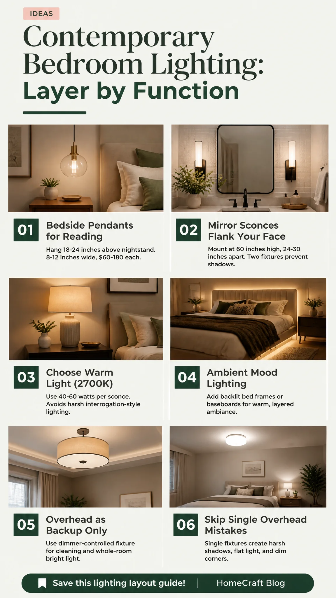 Contemporary Bedroom Lighting Ideas: Where to Place Each Fixture — visual summary
