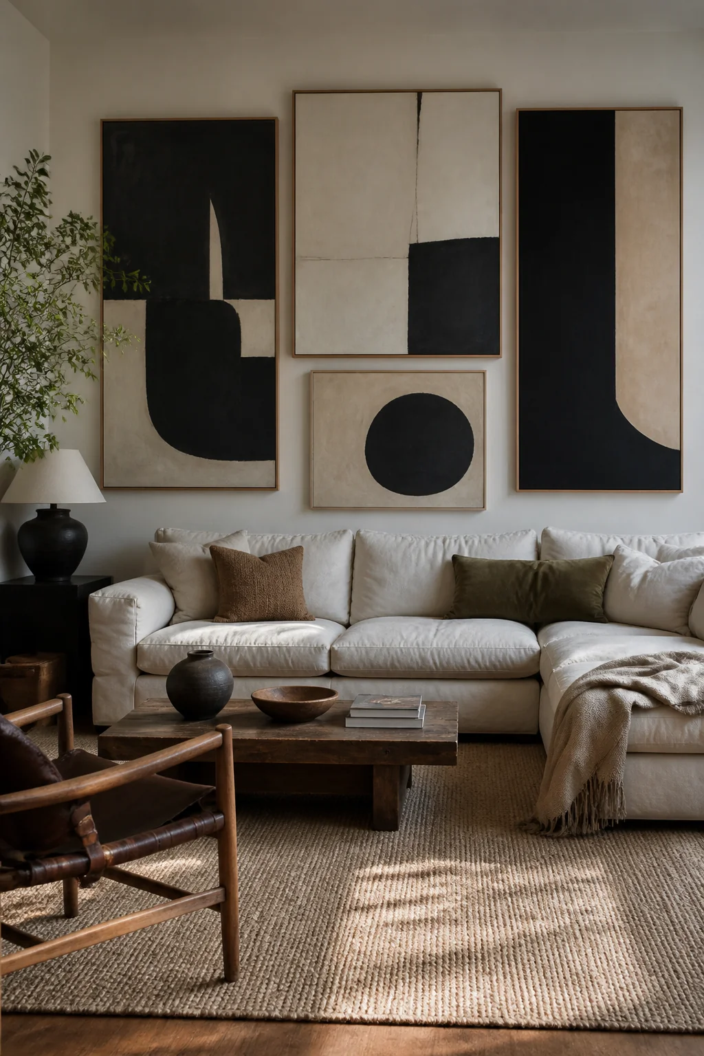 Hang large-scale abstract art in a tight cluster