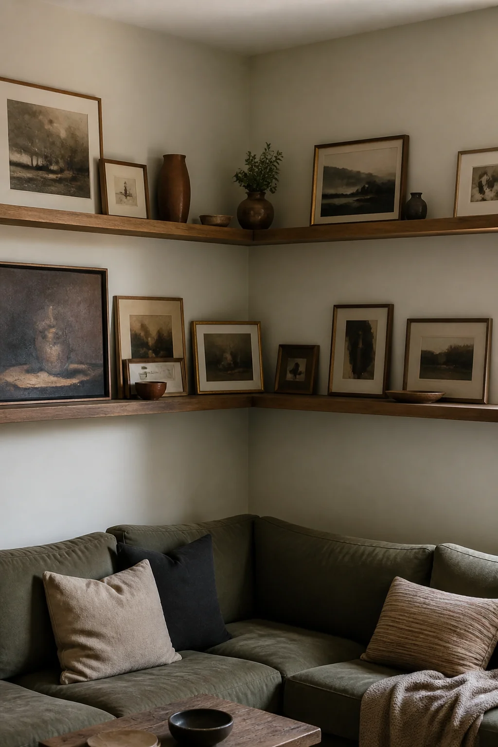 Floating Shelves with Framed Art Above