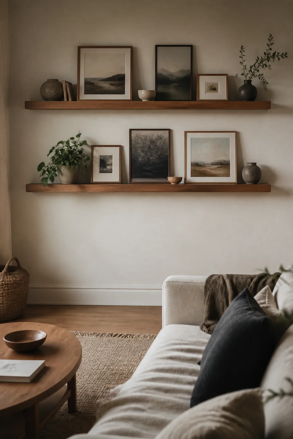 Floating Shelves with Framed Art Above