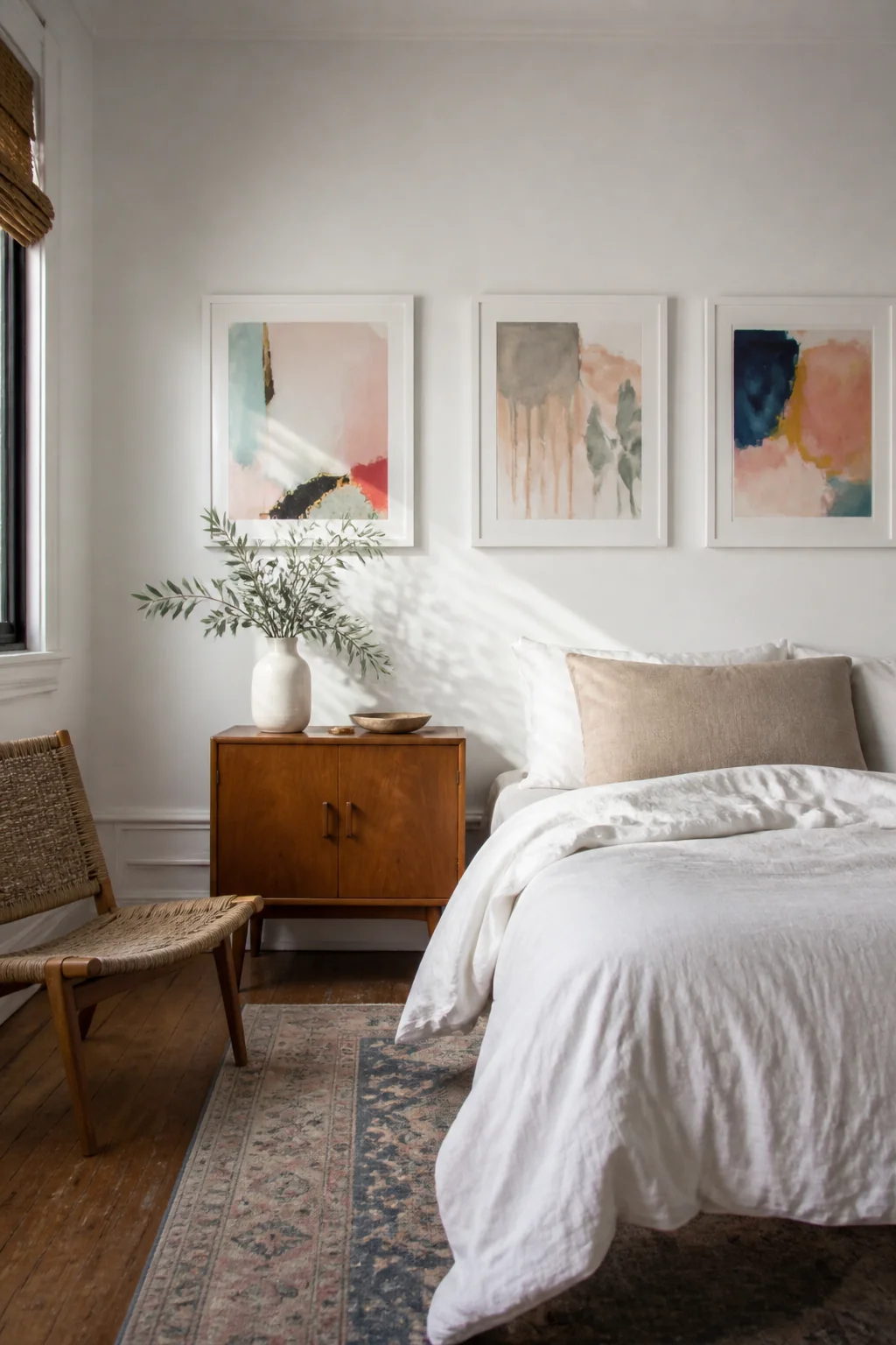 White Frames on White Wall with Colorful Art