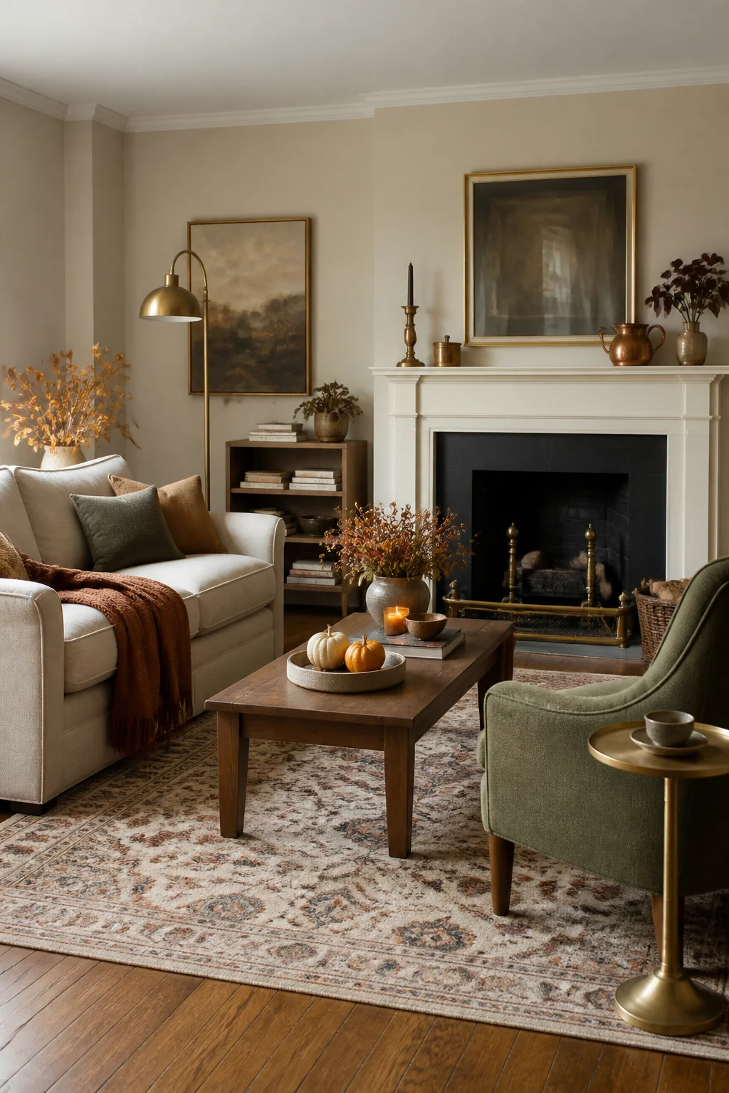 Add brass or copper metallic accents instead of chrome or nickel