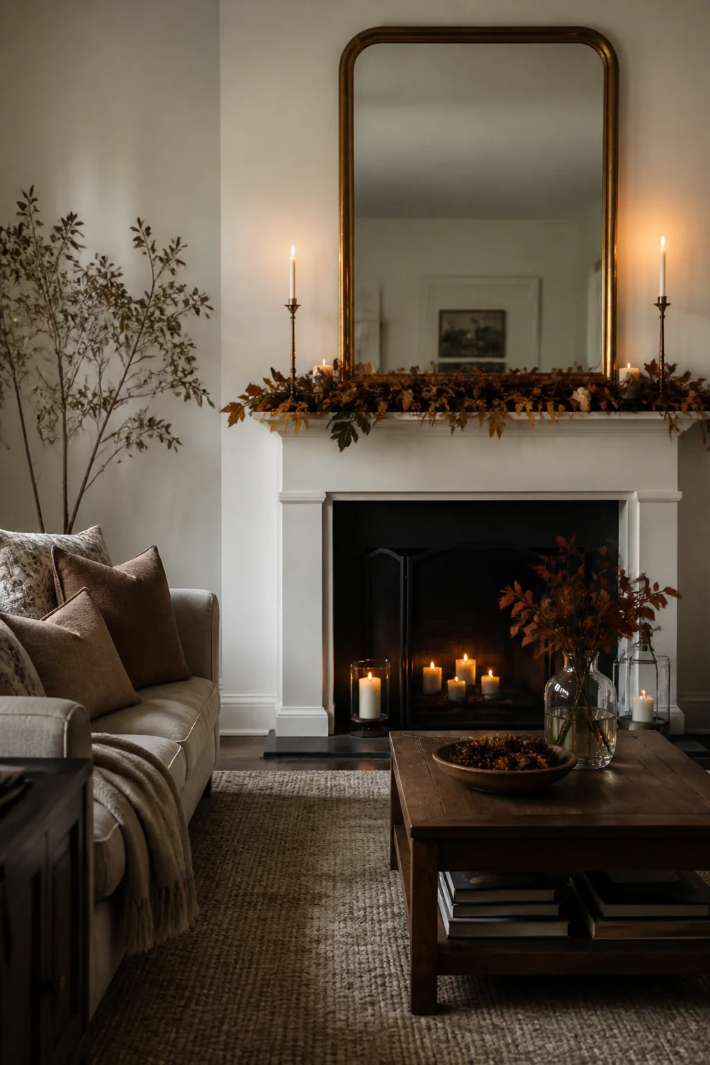 Create a focal point with a fireplace surround or a large mirror