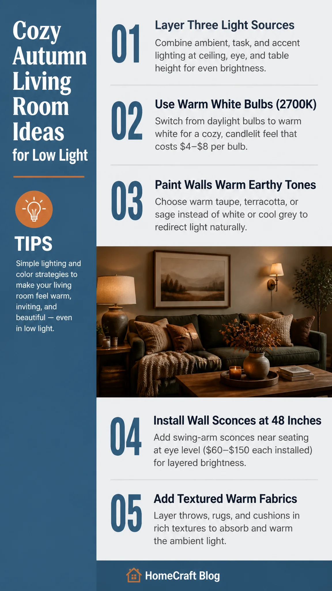 10 Warm Cozy Autumn Living Room Ideas With Low Natural Light — illustrated summary