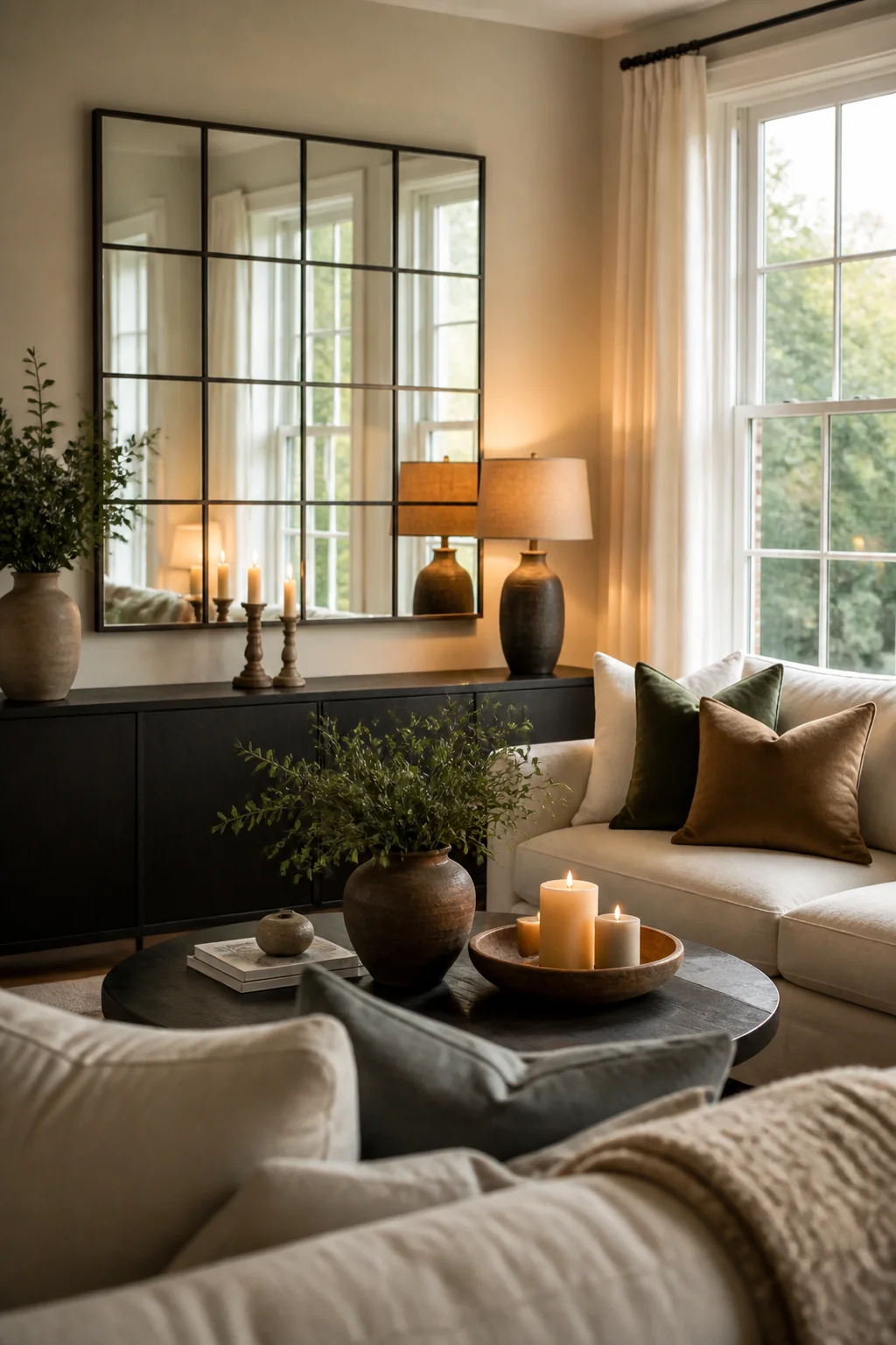 Hang a mirror opposite a window to bounce light