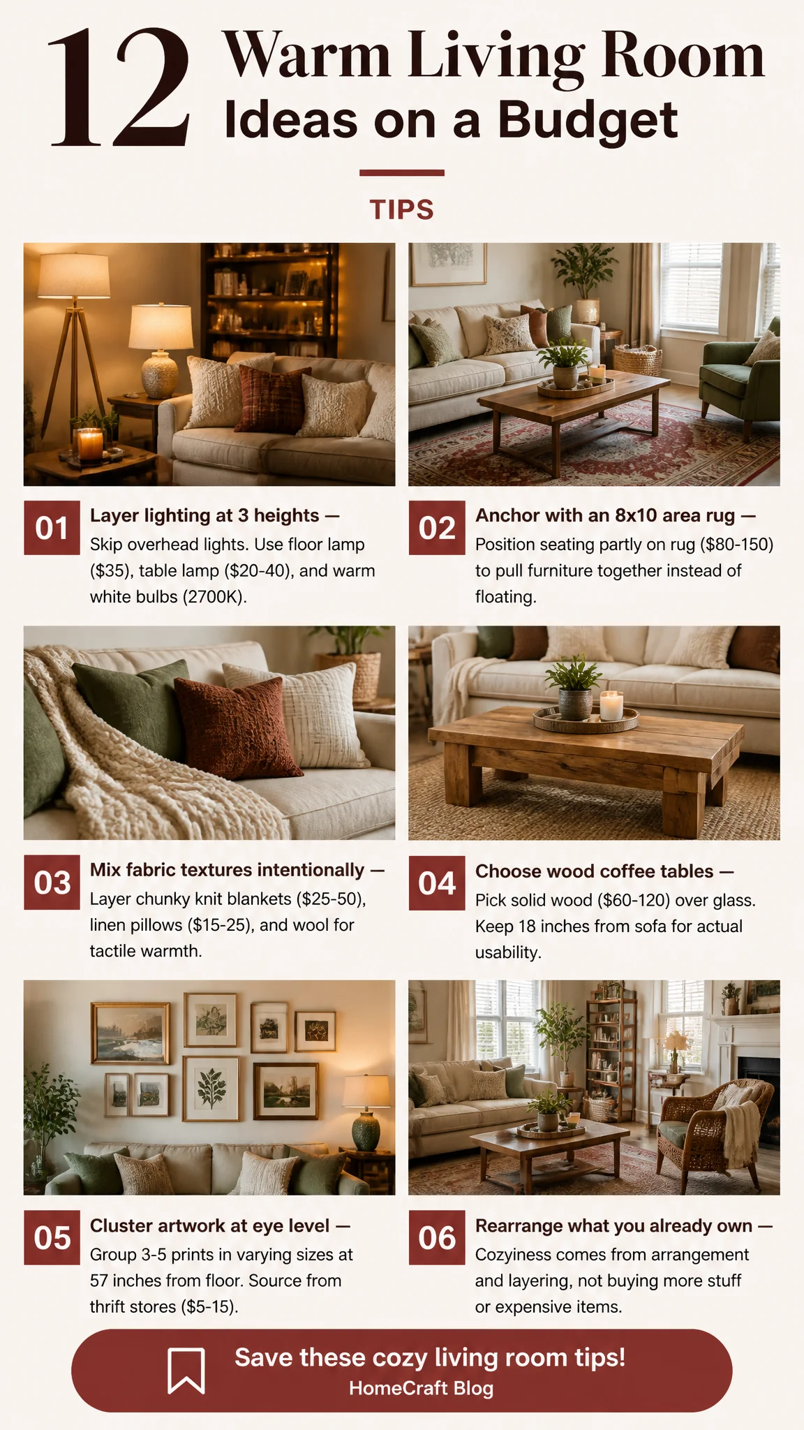 12 Warm Living Room Ideas That Don't Cost a Fortune — complete guide infographic