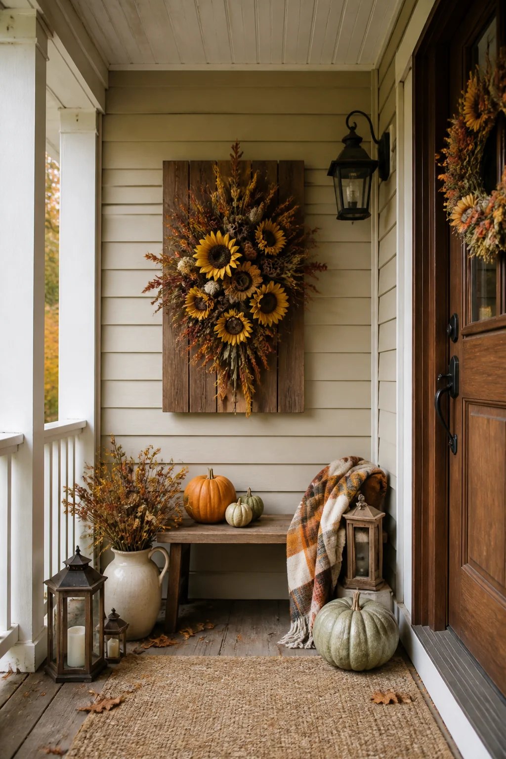 Sunflower and seed pod arrangement on a flat backing