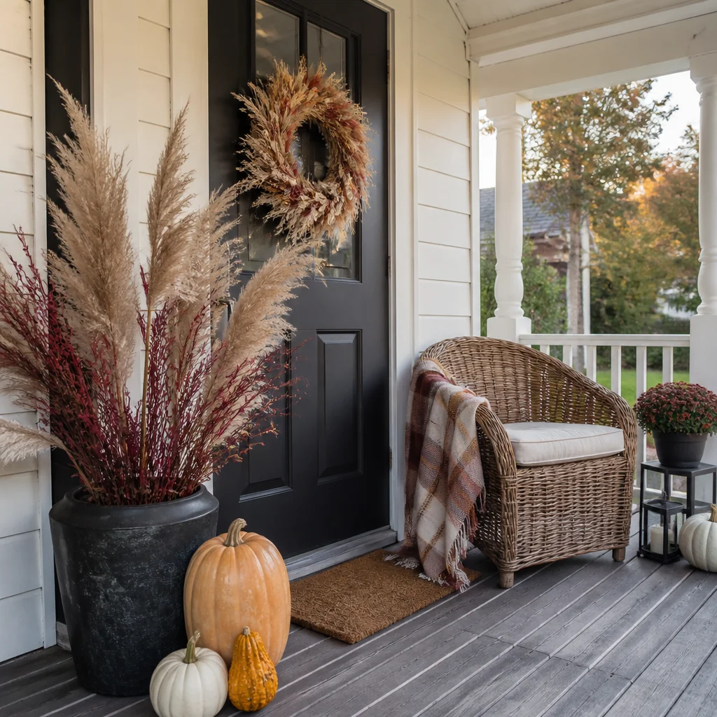 Feathered pampas with burgundy spray-painted branches