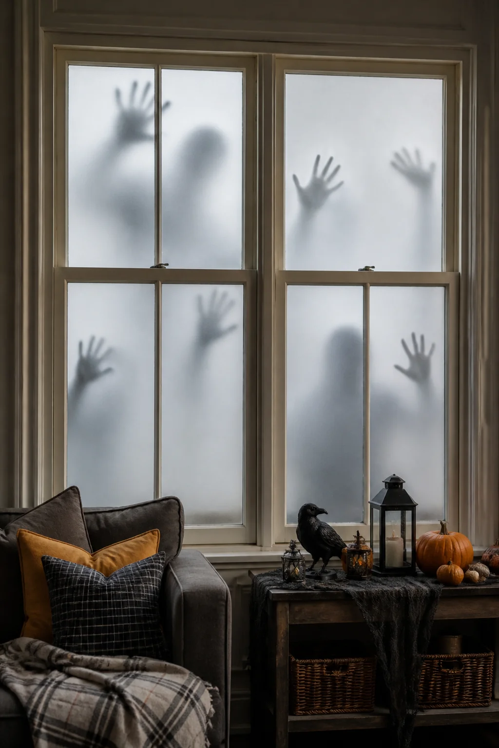 Frosted window film for a haunted-house effect