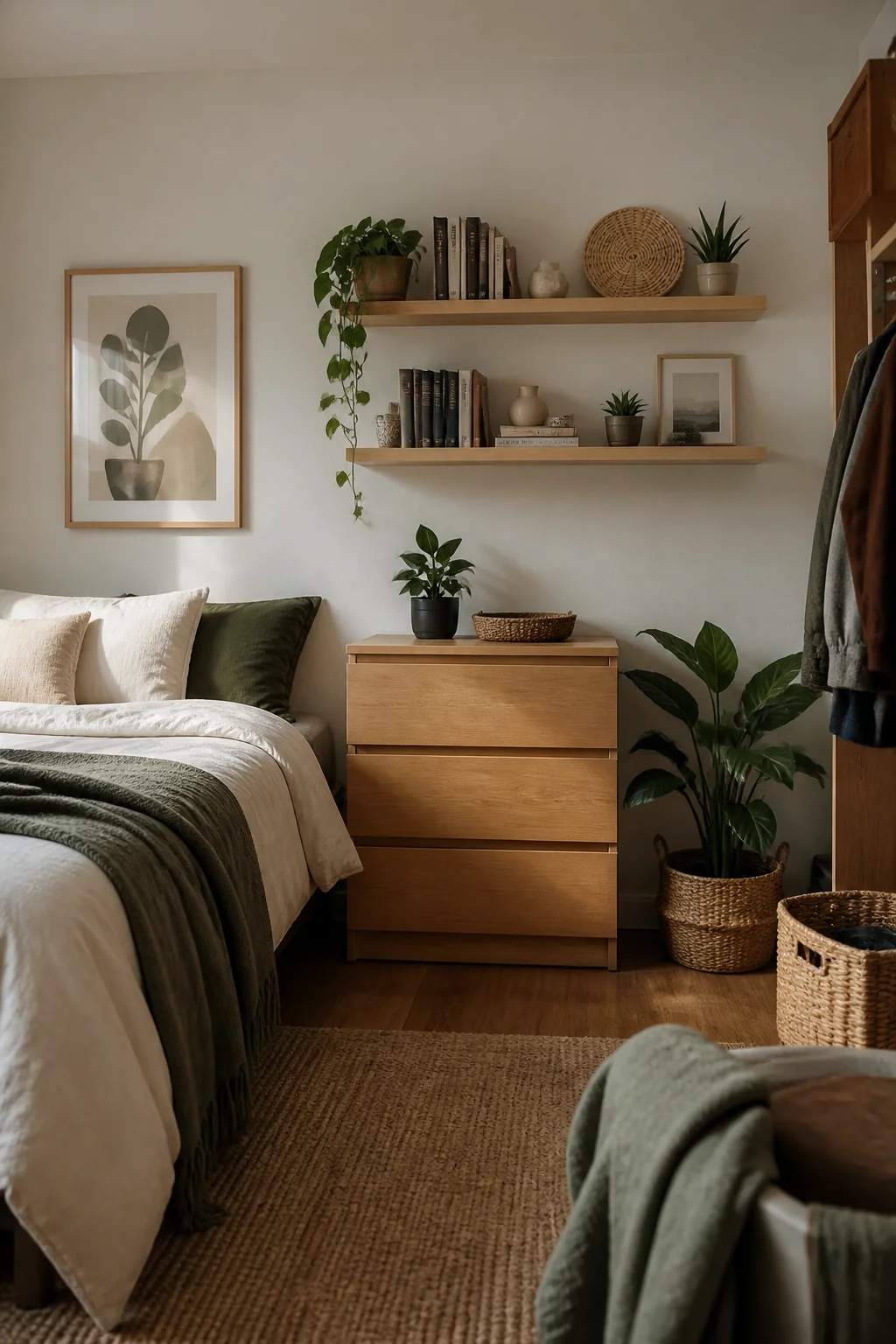 Mount floating shelves and style them with books and objects