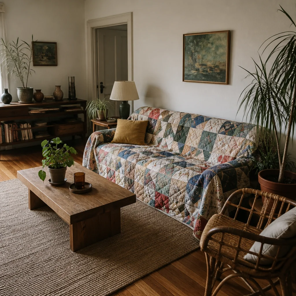 Drape a vintage quilt or throw over your sofa