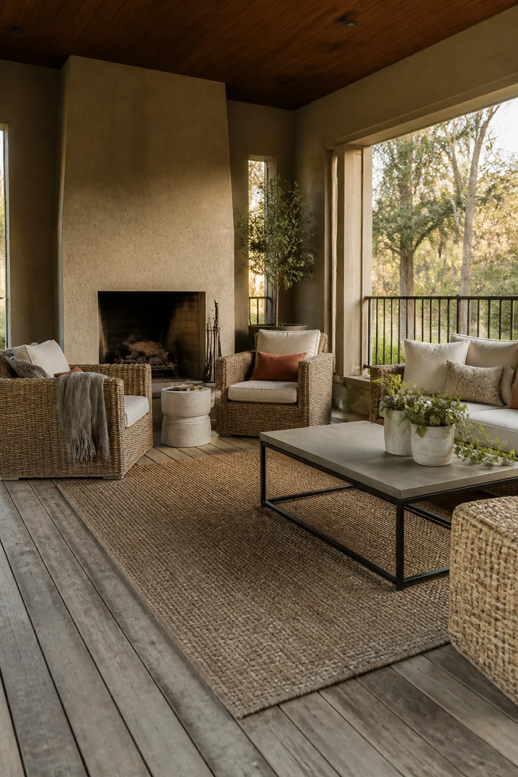 Use outdoor rugs to define seating zones