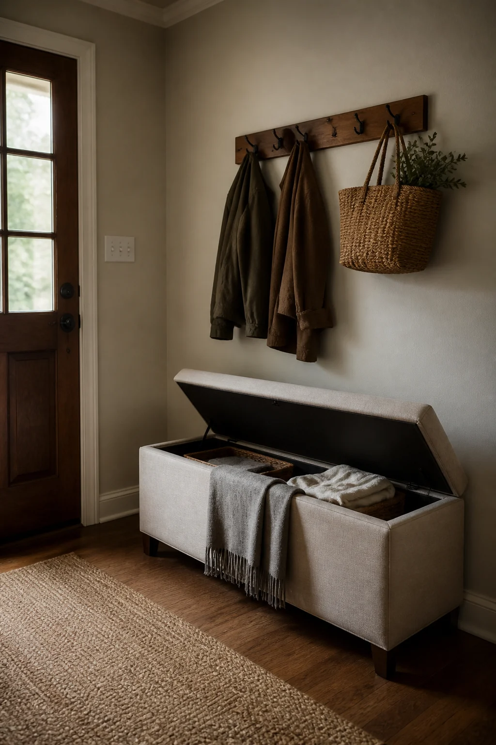 A Leather or Upholstered Bench With Storage Built Into the Frame
