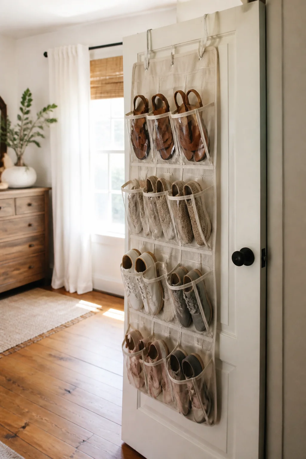 Over-the-door hooks with hanging shoe bags