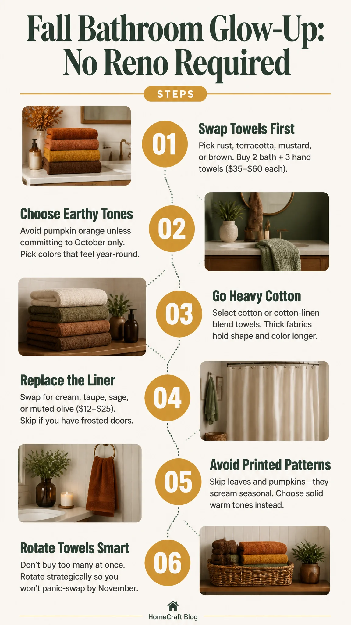 Make Your Bathroom Feel Autumnal Without Replacing Fixtures — the short version, illustrated